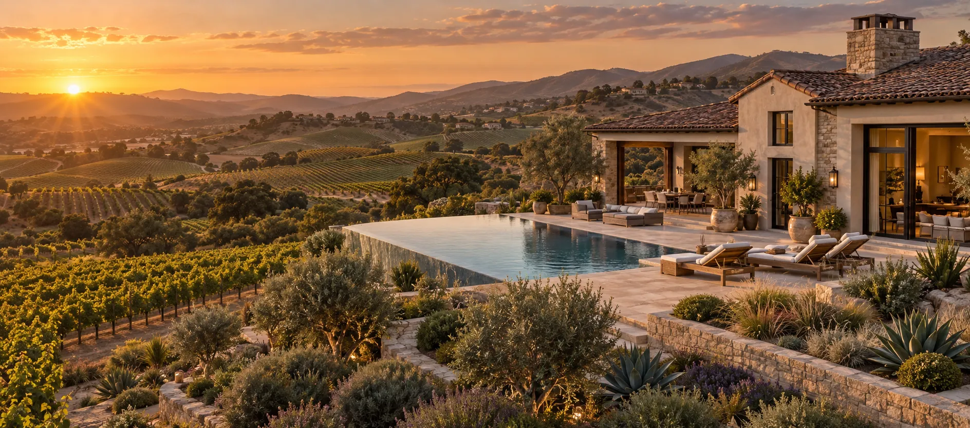 Temecula wine country at sunset